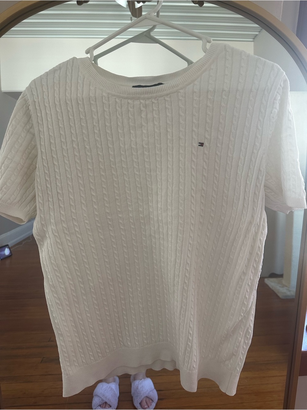 Tommy Hilfiger White Cable-Knit Short Sleeve Sweater Tee